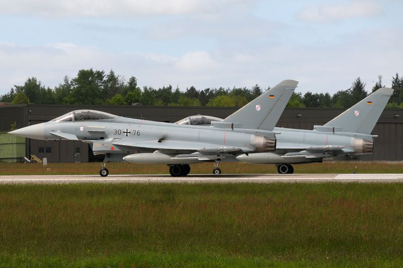 comp_pic17 by Schymura  Ziegenthaler.jpg - Two German Air Force EF-2000 Eurofighters from TLG31 wait for the go on the runway at Wittmund during JAWTEX 2014